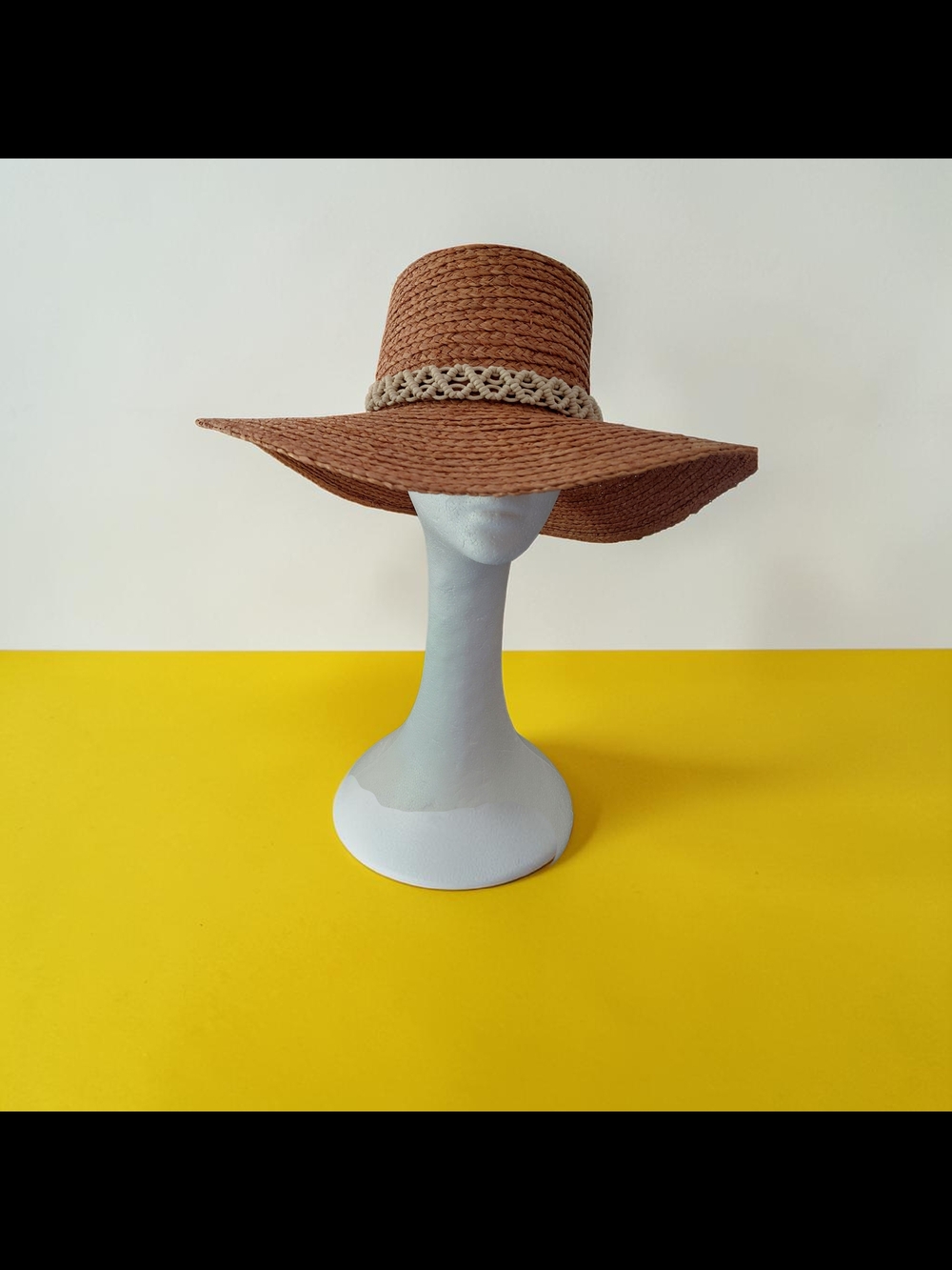 Wide Brim Straw Sun Hat with Crochet Band